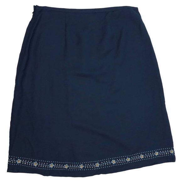 Uniform John Paul Richard Petite Linen Blend Skirt Women 8 Embroidered Beaded - Picture 2 of 10